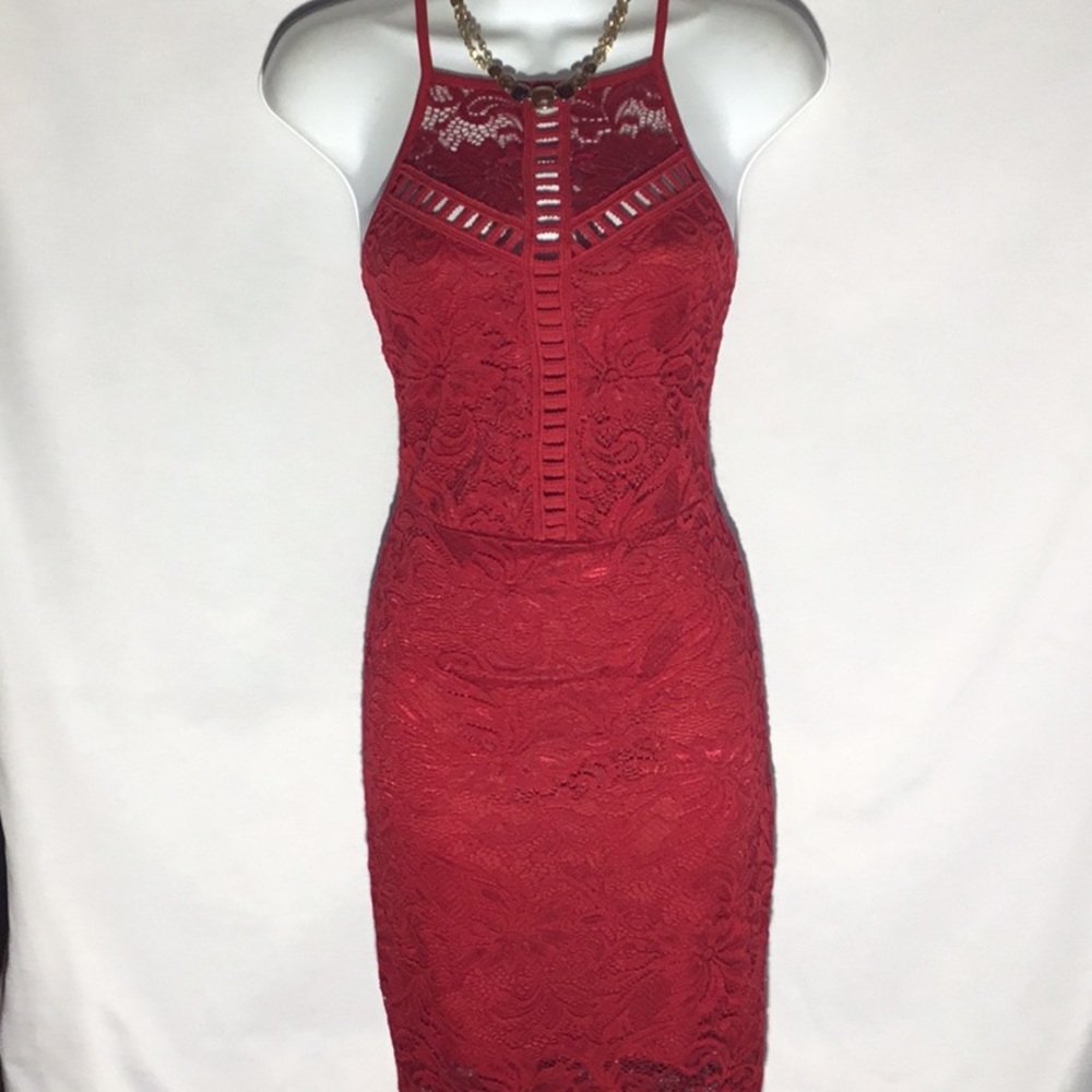 Material Girl Red Lace Halter Sheath Dress - Women